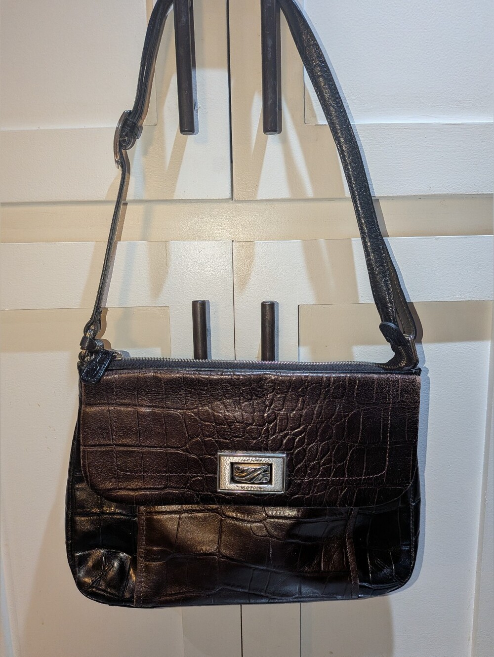 Brighton Brown Shoulder Bag Alligator Pattern